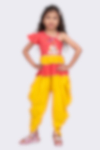 Yellow Cotton Printed Dhoti Set For Girls by TWISHA at Pernia's Pop Up Shop