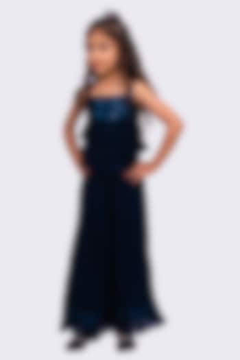 Navy Blue Polyester Co-Ord Set For Girls by TWISHA at Pernia's Pop Up Shop