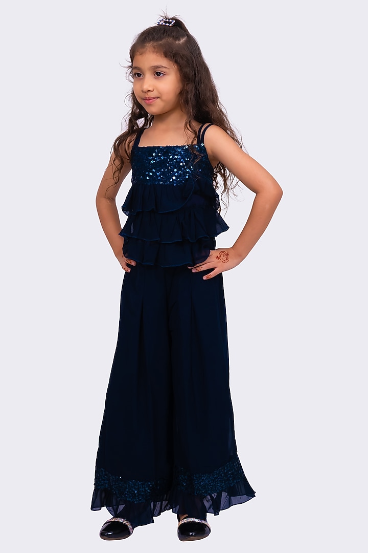 Navy Blue Polyester Co-Ord Set For Girls by TWISHA at Pernia's Pop Up Shop