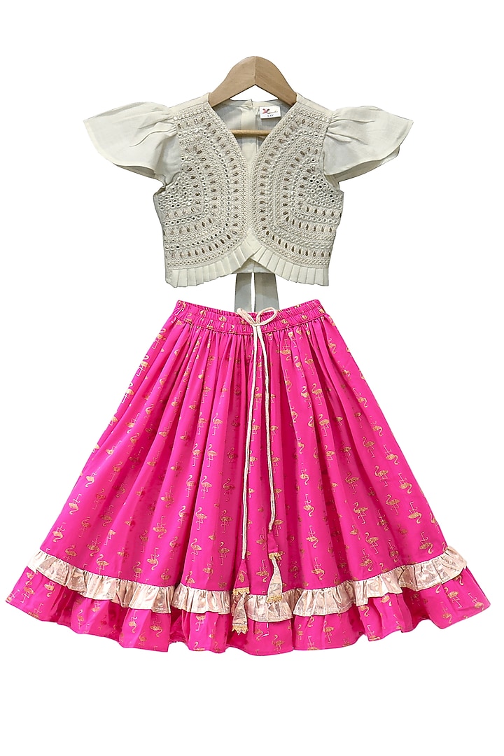 Pink Polyester Printed Lehenga Set For Girls by TWISHA at Pernia's Pop Up Shop