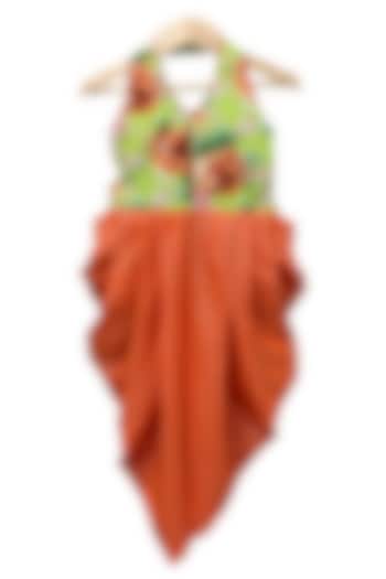 Lime Green & Orange Polyester Printed Jumpsuit For Girls by TWISHA at Pernia's Pop Up Shop