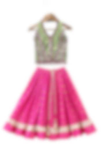 Pink Cotton Printed Lehenga Set For Girls by TWISHA at Pernia's Pop Up Shop