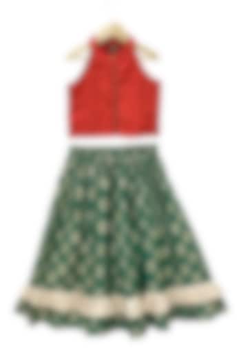 Green Polyester Printed Lehenga Set For Girls by TWISHA at Pernia's Pop Up Shop