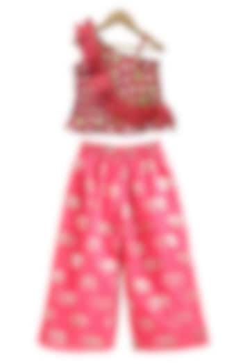 Coral Chanderi Printed Palazzo Pant Set For Girls by TWISHA at Pernia's Pop Up Shop