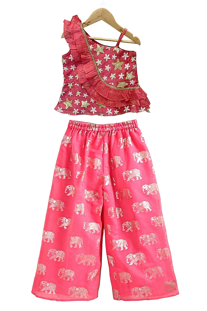 Coral Chanderi Printed Palazzo Pant Set For Girls by TWISHA at Pernia's Pop Up Shop