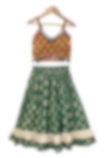 Green Cotton Printed Lehenga Set For Girls by TWISHA at Pernia's Pop Up Shop