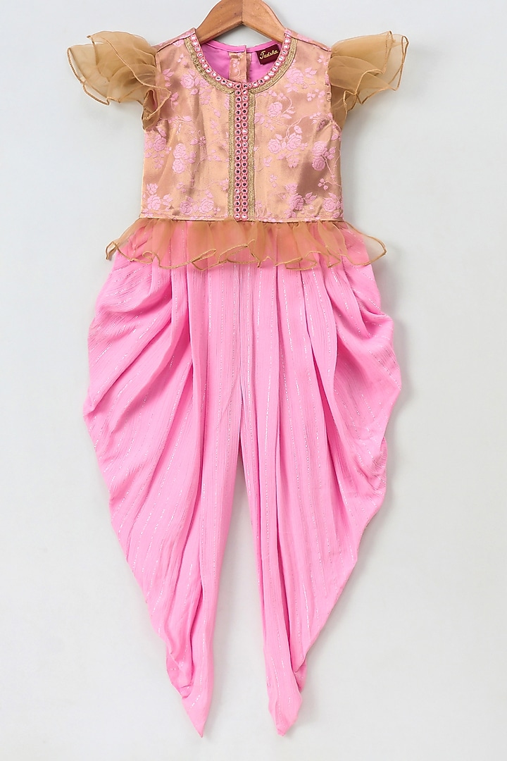 Baby Pink & Golden Polyester Embellished Jumpsuit by TWISHA at Pernia's Pop Up Shop
