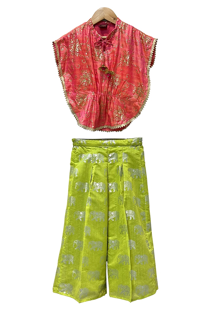 Lime Green Polyester Printed Palazzo Pant Set For Girls by TWISHA at Pernia's Pop Up Shop