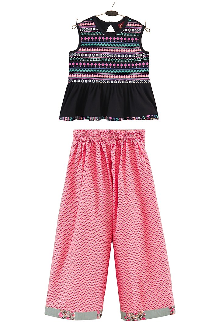 Coral Cotton Printed Palazzo Pant Set For Girls by TWISHA at Pernia's Pop Up Shop