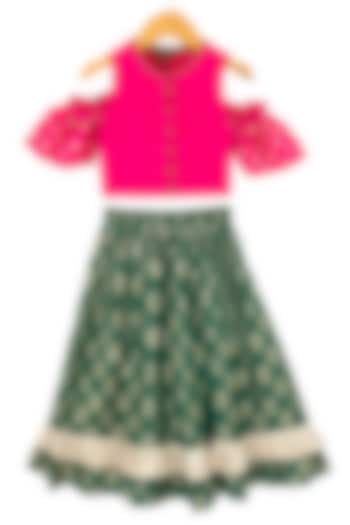 Green Polyester Printed Lehenga Set For Girls by TWISHA at Pernia's Pop Up Shop