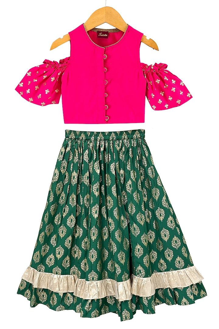 Green Polyester Printed Lehenga Set For Girls by TWISHA at Pernia's Pop Up Shop