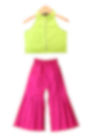 Pink Chanderi Printed Palazzo Pant Set For Girls by TWISHA at Pernia's Pop Up Shop