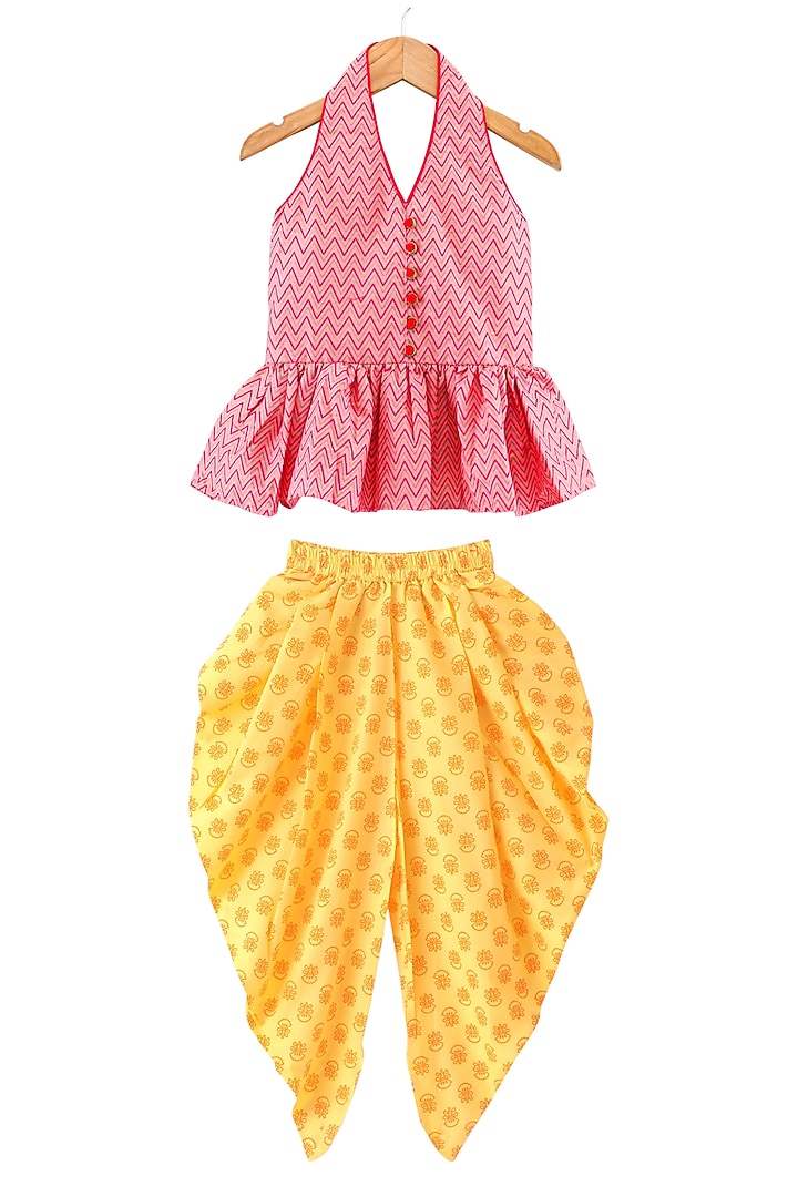 Yellow Cotton Printed Dhoti Set For Girls by TWISHA at Pernia's Pop Up Shop