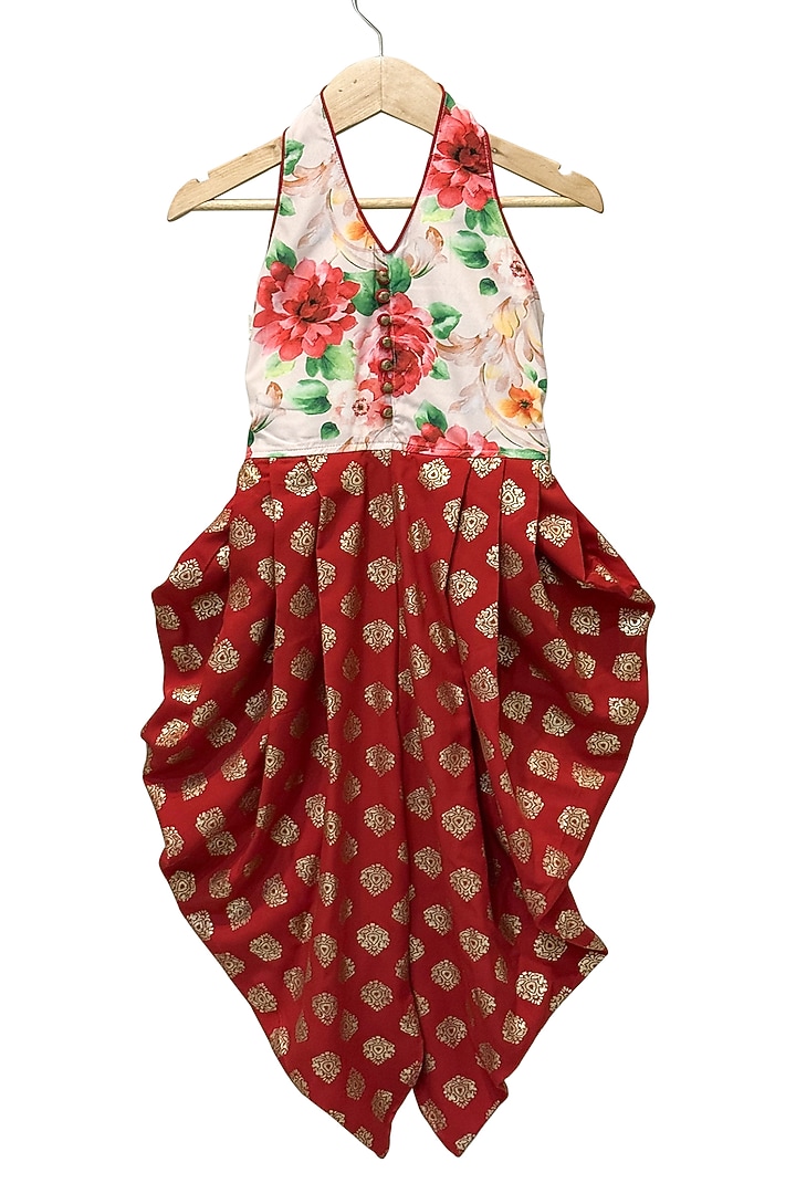 White & Red Polyester Printed Jumpsuit For Girls by TWISHA at Pernia's Pop Up Shop