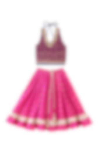 Pink Brocade Printed Lehenga Set For Girls by TWISHA at Pernia's Pop Up Shop