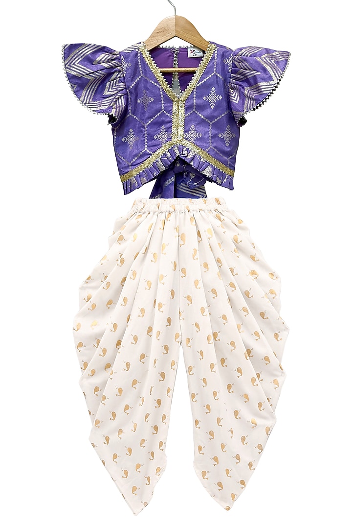 White Polyester Printed Dhoti Set For Girls by TWISHA at Pernia's Pop Up Shop
