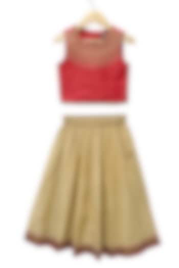 Beige Polyester Lehenga Set For Girls by TWISHA at Pernia's Pop Up Shop
