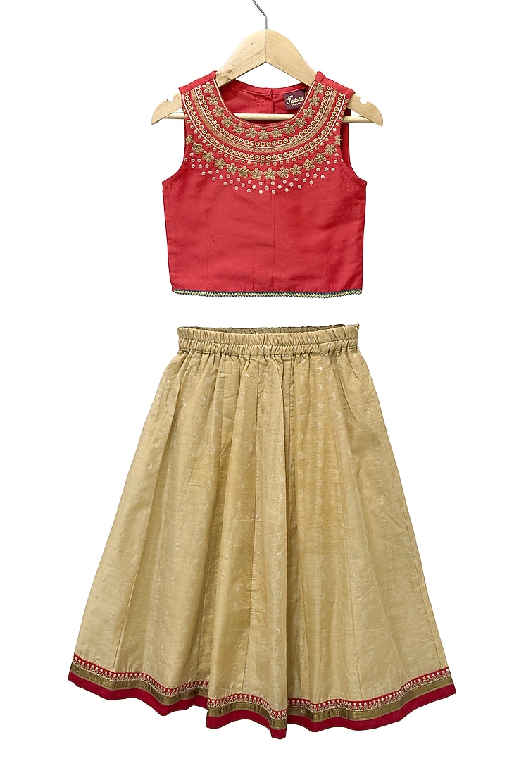 Beige Polyester Lehenga Set For Girls by TWISHA at Pernia's Pop Up Shop