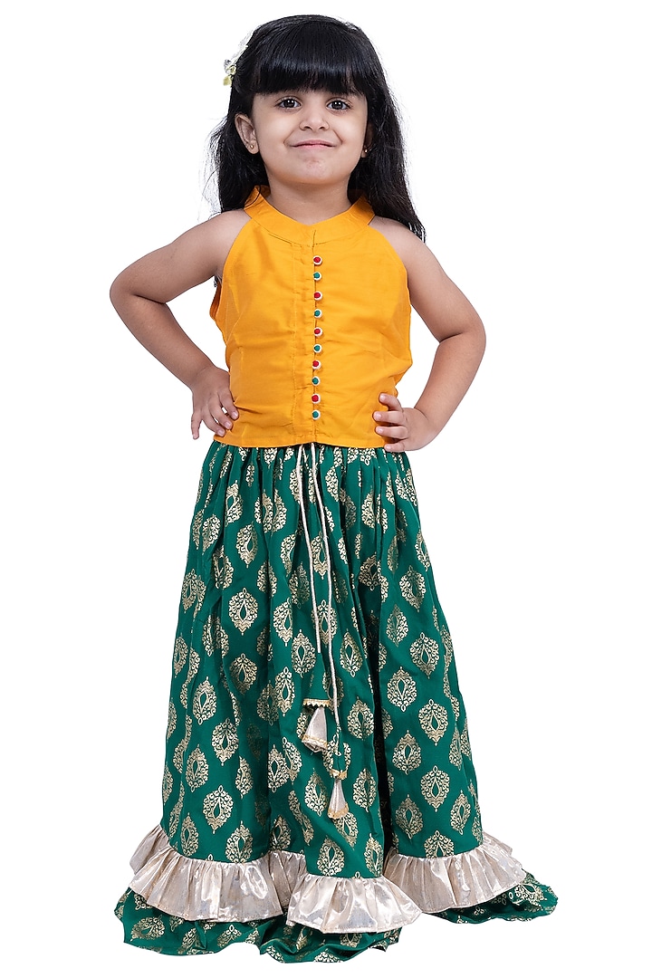 Green Polyester Printed Lehenga Set For Girls by TWISHA at Pernia's Pop Up Shop