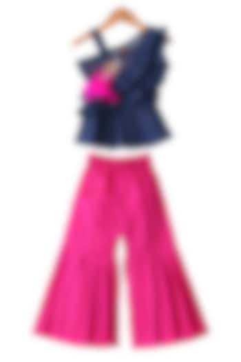 Pink Denim Printed Palazzo Pant Set For Girls by TWISHA at Pernia's Pop Up Shop