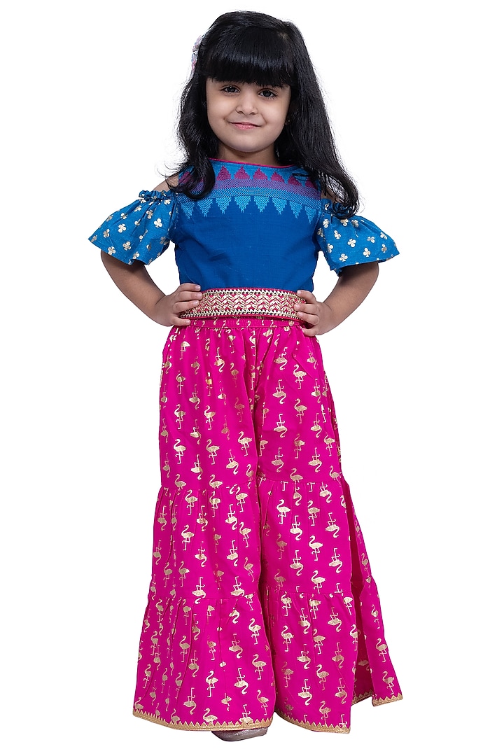 Pink Cotton Sharara Set For Girls by TWISHA at Pernia's Pop Up Shop