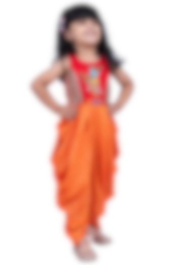 Red & Orange Cotton Printed Jumpsuit For Girls by TWISHA at Pernia's Pop Up Shop