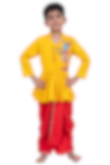 Red Cotton Dhoti Set For Boys by TWISHA at Pernia's Pop Up Shop