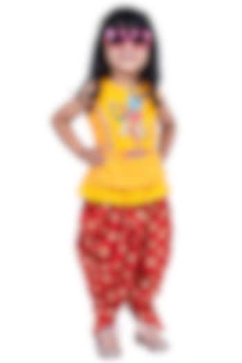 Red Cotton Dhoti Set For Girls by TWISHA at Pernia's Pop Up Shop