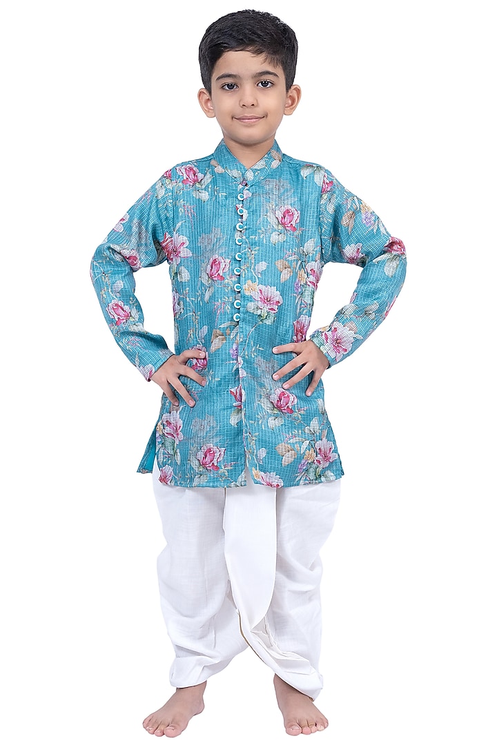 White Polyester Dhoti Set For Boys by TWISHA at Pernia's Pop Up Shop