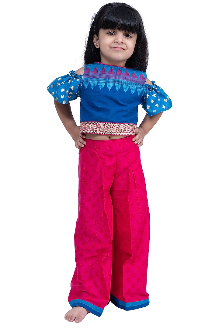 Blue & Pink Cotton Co-Ord Set For Girls by TWISHA at Pernia's Pop Up Shop
