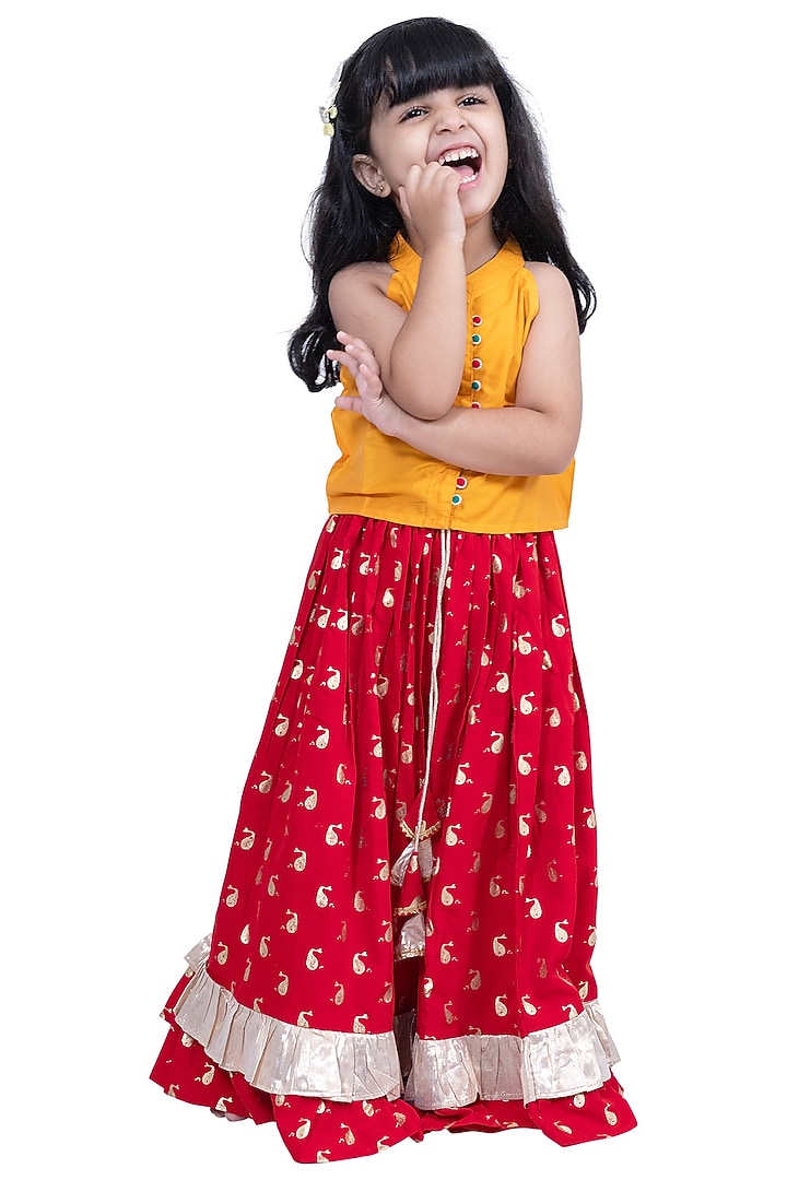 Red Polyester Printed Lehenga Set For Girls by TWISHA at Pernia's Pop Up Shop