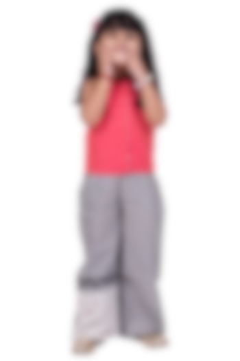 Grey Chanderi Embroidered Palazzo Pants Set For Girls by TWISHA at Pernia's Pop Up Shop
