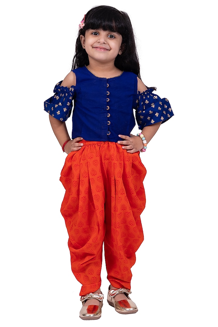 Orange Polyester Printed Dhoti Set For Girls by TWISHA at Pernia's Pop Up Shop