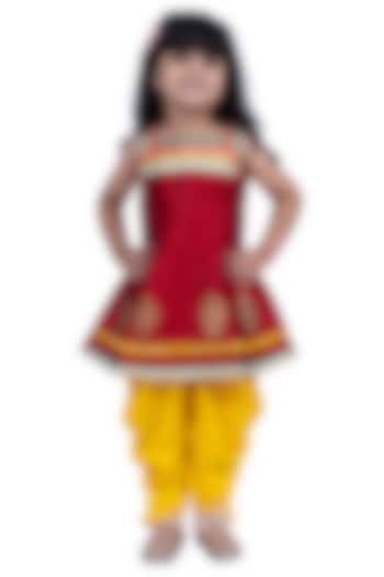 Yellow Jacquard Dhoti Set For Girls by TWISHA at Pernia's Pop Up Shop