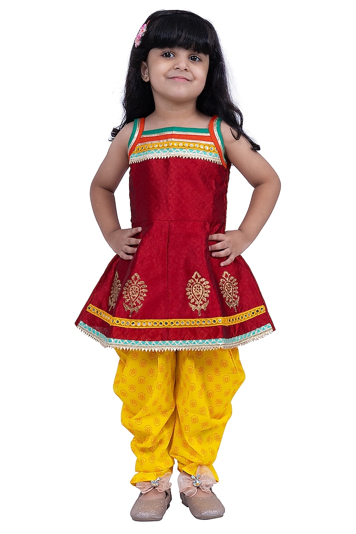 Yellow Jacquard Dhoti Set For Girls by TWISHA at Pernia's Pop Up Shop