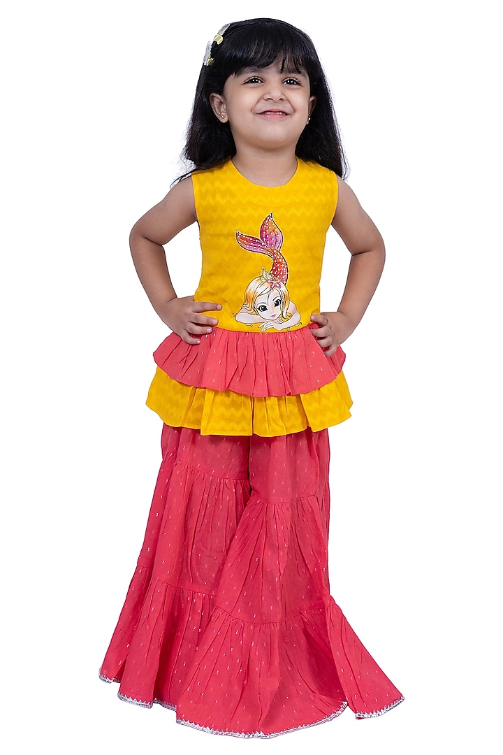 Coral Cotton Sharara Set For Girls by TWISHA at Pernia's Pop Up Shop