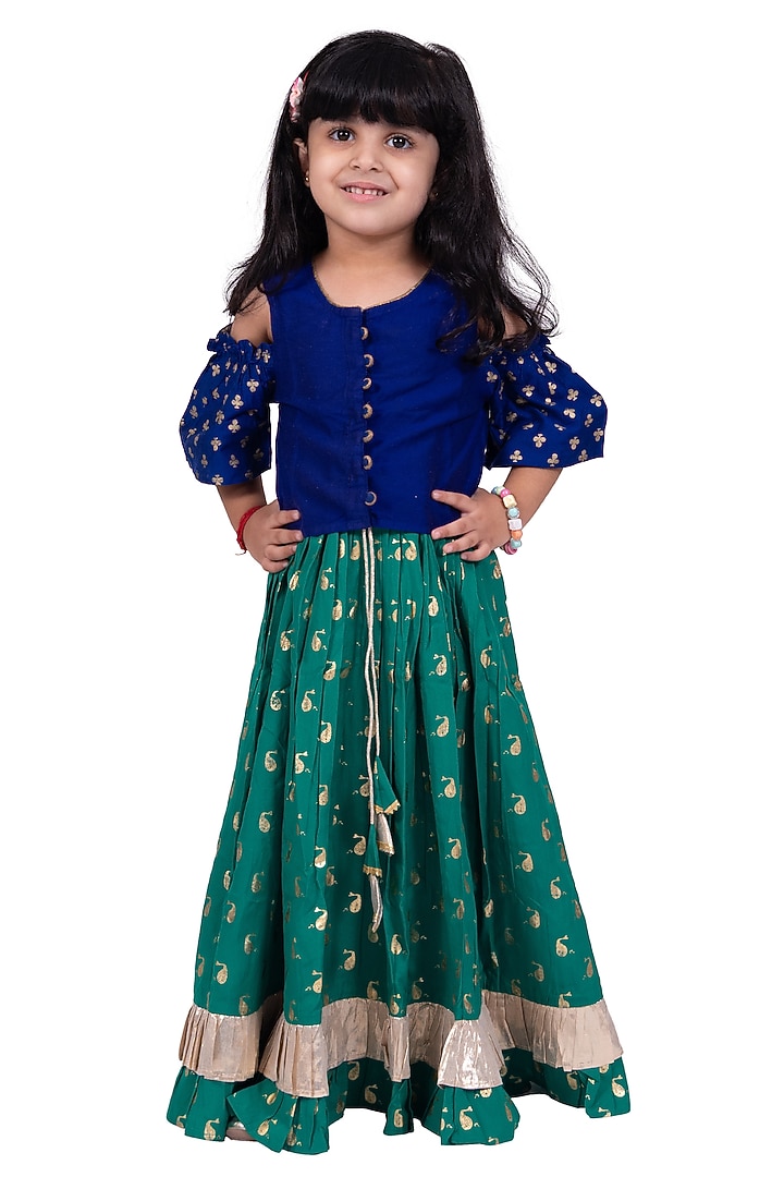 Green Polyester Printed Lehenga Set For Girls by TWISHA at Pernia's Pop Up Shop