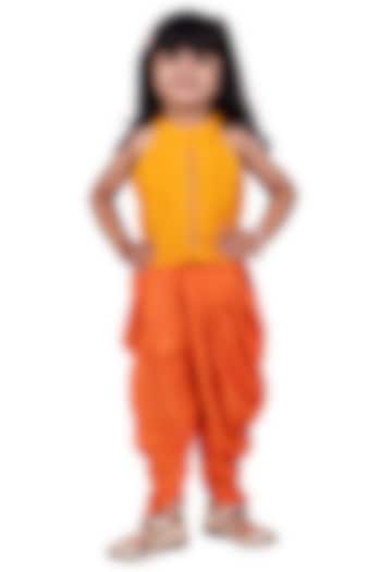 Orange Polyester Printed Dhoti Set For Girls by TWISHA at Pernia's Pop Up Shop