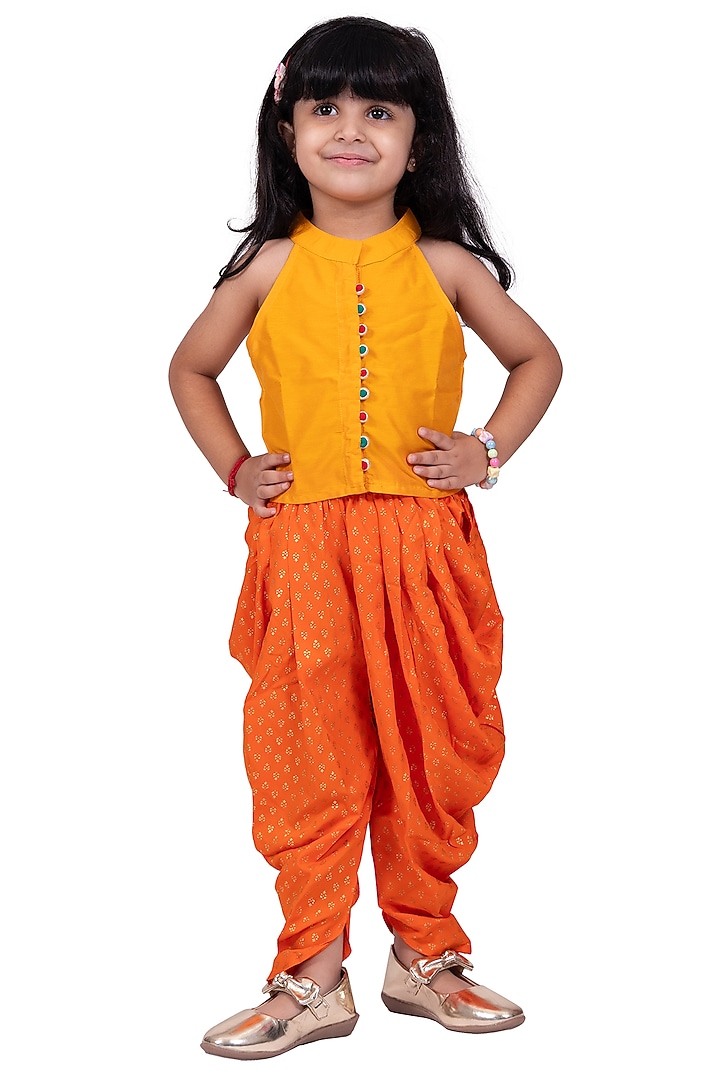 Orange Polyester Printed Dhoti Set For Girls by TWISHA at Pernia's Pop Up Shop