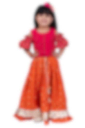 Orange Polyester Printed Lehenga Set For Girls by TWISHA at Pernia's Pop Up Shop