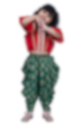 Green Polyester Printed Dhoti Set For Girls by TWISHA at Pernia's Pop Up Shop