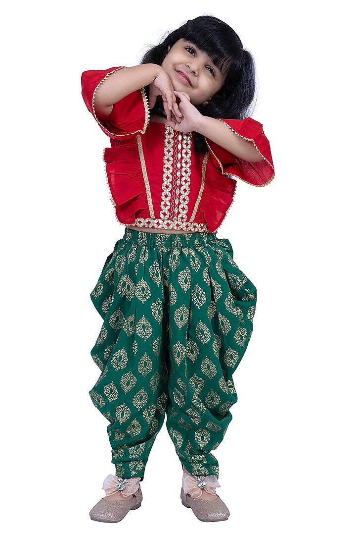 Green Polyester Printed Dhoti Set For Girls by TWISHA at Pernia's Pop Up Shop