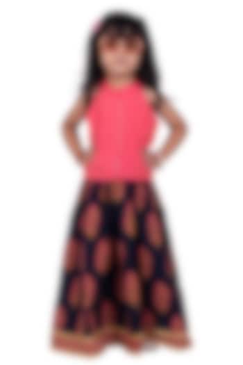 Blue Chanderi Printed Lehenga Set For Girls by TWISHA at Pernia's Pop Up Shop