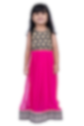 Black & Pink Polyester Embellished Gown For Girls by TWISHA at Pernia's Pop Up Shop