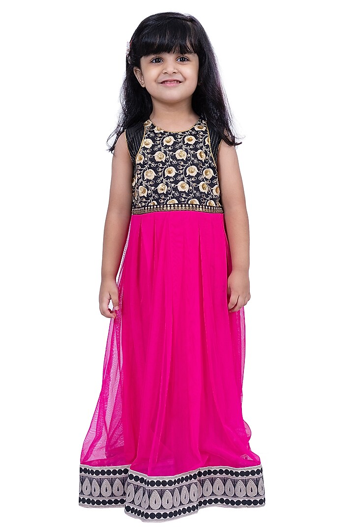 Black & Pink Polyester Embellished Gown For Girls by TWISHA at Pernia's Pop Up Shop