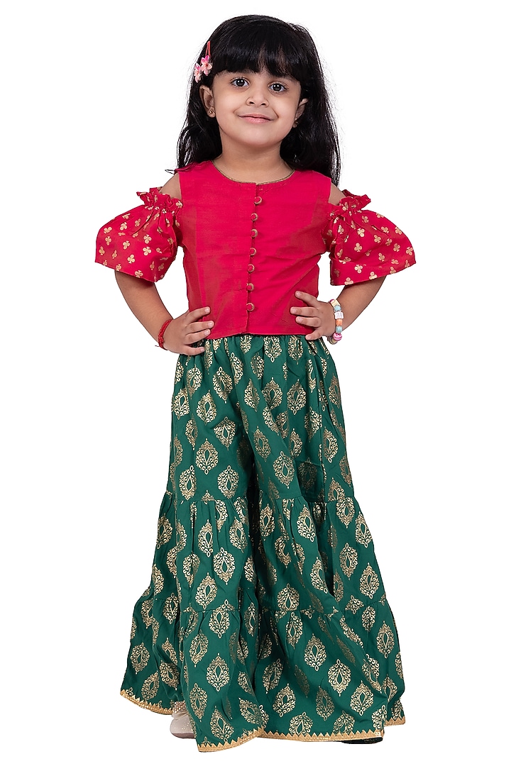 Green Polyester Printed Sharara Set For Girls by TWISHA at Pernia's Pop Up Shop