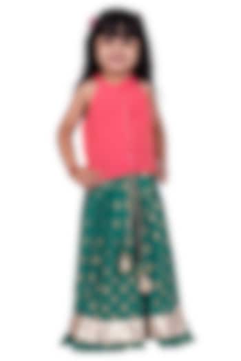 Green Chanderi Printed Lehenga Set For Girls by TWISHA at Pernia's Pop Up Shop