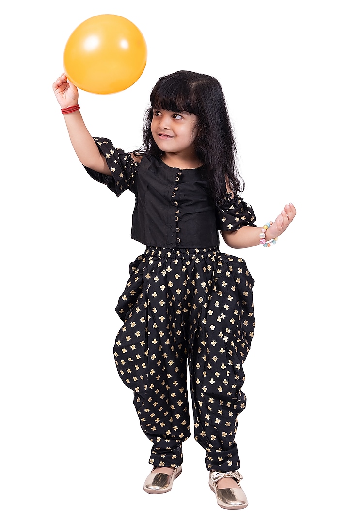 Black Polyester Dhoti Set For Girls by TWISHA at Pernia's Pop Up Shop