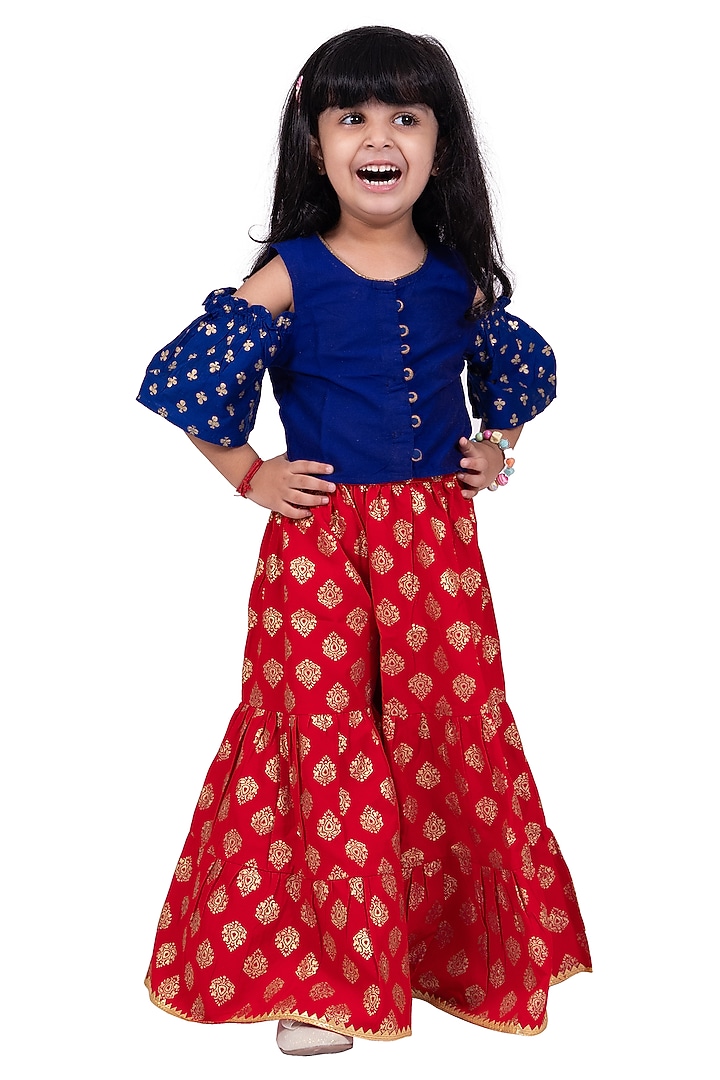 Red Polyester Printed Sharara Set For Girls by TWISHA at Pernia's Pop Up Shop