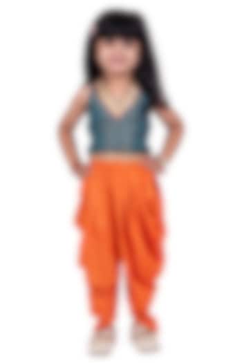 Orange Brocade Dhoti Set For Girls by TWISHA at Pernia's Pop Up Shop